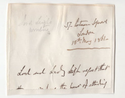 Victorian London Lord Hand Written Apology Victorian Letter Header - Politiek & Militair