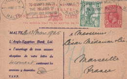 MALTE - Entiers Postaux - De Valletta Le 13/03/1925 Pour La France - Malta