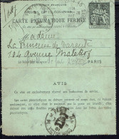 Fr. Carte Pneumatique Fermée 50 C Chaplain De Paris Champs-Elysées Du 5 Juin 1901, En Ville. - Pneumatiques