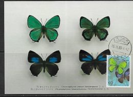 JAPON 1986 CARTE MAXIMUM PAPILLONS  YVERT  N°1598 - Papillons