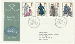 1975, FDC Sent To Swiss, Jane Austen - 1971-1980 Em. Décimales