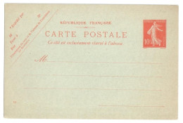 Entier Postal Carte Postale 10c Semeuse Camée Yv 138-CP1Storch E1c Mill 722 - Cartoline Postali E Su Commissione Privata TSC (ante 1995)
