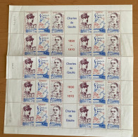 1990 Centenaire De La Naissance De De Gaulle  Yv 531-2 Feuille Complète De 10 Triptyques ** (pliée) - Unused Stamps