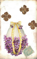 Joyeuses Pâques * CPA Fantaisie Ajoutis Découpis * Oeuf Egg Noeud Fleurs Trèfle Doré - Pâques