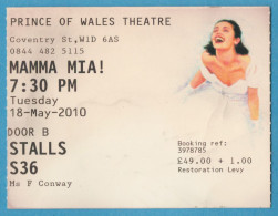 Q-4500 * MAMMA MIA! - Prince Of Wales Theatre, Coventry (England) - 18 Maggio 2010 - Tickets De Concerts