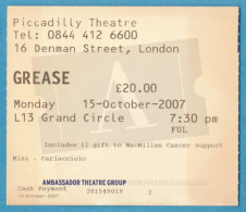 Q-4500 * GREASE - Piccadilly Theatre, London (England) - 15 Ottobre 2007 - Biglietti Per Concerti