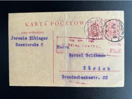 POLAND POLSKA 1919 POSTCARD WARSZAWA WARSAW TO ZURICH 10-06-1919 POLEN - Covers & Documents