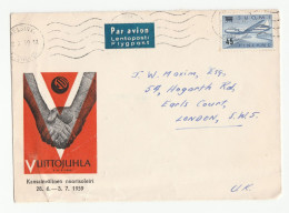 1959 Internat. YOUTH CAMP Helsinki FRIENDSHIP Event COVER Finland Stamps Peace Airmail To Gb Air Mail Label - Storia Postale