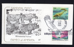 USA 1991 FDC Sandical Expo - Endangered Species - Bird Condor Rhino Rhinoceros - Schmuck-FDC