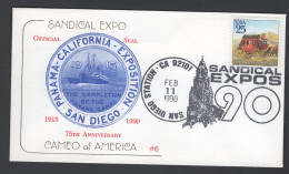 USA 1990 FDC Sandical Expo - Official Seal Completion Of The Panama Canal In 1915 - Ship - Sobres De Eventos