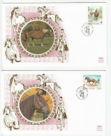 2 Diff Special SILK FDC HORSES Stamps  Finland Fdc Cover Horse Red Cross - FDC