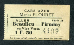 Ticket De Bus -  Cars Azur Marius Flouret - Bassin Minier De La Loire - 1F50 Beaulieu - Firminy (Loire) - Europa