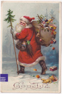 Gaufrée Rare CPA Père Noël 1918 Suède Santa Claus Poupée Jouet Doll - Vintage Christmas Swedish Postcard God Jul A57-78 - Santa Claus