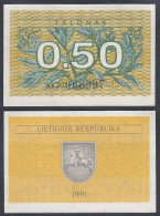 LITAUEN - LITHUANIA - 0,50 TALONAS 1991 PICK 31a XF (2)    (27441 - Lituanie