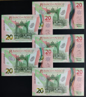 MEXICO 2021 SERIES AA + 5 NOTES Diff. Signatures $20 INDEPENDENCE Bicentenary POLYMER NOTE + Mint Crisp - Mexique