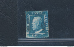 1859 SICILIA, N° 6 - 2 Grana Azzurro, I Tavola , Ritocco N° 92 Azzurro USATO - - Sicilië