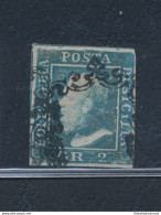 1859 SICILIA, N° 6 - 2 Grana Azzurro, I Tavola , Ritocco N° 8 Azzurro USATO - - Sizilien