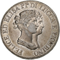 République De Lucques, Felix Et Elisa, 5 Franchi, 1807, Florence, Argent, TB+ - Napoléonniennes