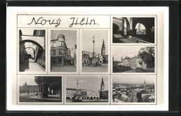AK Nový Jicín, Laubendurchblick, Stadtplatz Mit Mariensäule, Panorama  - Tsjechië