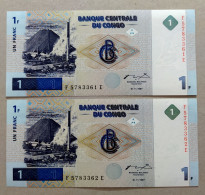 Congo - Lot 2 X 1 Franc 1997 Sequential Serial From Bundle - P. 85 XF+/UNC Conditions - Very Rare Consecutive Pair!!!! - Democratic Republic Of The Congo & Zaire