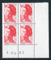 BLOC** De 1982 Avec 4 Timbres "4 X 1,80 (rouge) - Marianne De Gandon - Type Liberté" Avec Date  4 . 05 . 82 - 1980-1989