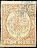 ESPAGNE / ESPANA - COLONIAS (Cuba) 1891 "TIMBRE MOVIL" Fulcher 1336 25c Bister Amarillo - Usado - Kuba (1874-1898)
