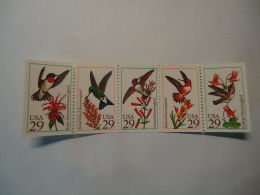 UNITED STATES MNH SE TENANT 5 STAMPS BIRD BIRDS   HUMMINGBIRDS - Kolibries