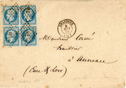 4 Mai 1858 Bloc De Quatre Carré N°14 Pc 759 Chartres Vers Auneau - 1849-1876: Klassik