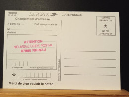 Code Postal, Carte Postale En Franchise "Changement D'adresse? Communiquez Votre Code Postal". 67860 RIHNAU - Brieven En Documenten