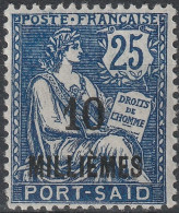 PORT-SAÏD 53a * MH Type Mouchon Teinte Bleu Foncé 1921-1923 [ColCla] - Unused Stamps