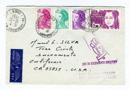 Lettre Postée De Germigny-l'Exempt (18) Pour Sacramento (Californie) - 4 Timbres, Flora Tristan 1984 - Used Stamps