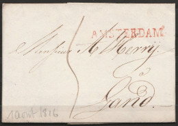 Pays-Bas - L. Datée 1e Août 1816 D'AMSTERDAM Pour GAND - Griffe Rouge AMSTERDAM - 1815-1830 (Holländische Periode)