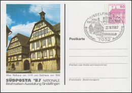 Privatpostkarte PP 106/262 SÜDPOSTA Rathaus Salzhaus, SSt SINDELFINGEN 25.10.87 - Privatumschläge - Ungebraucht