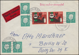 182R Heuss Brief Schnellpost Berlin 16.4.62 Rs. Stechuhr FA 1 Rohrpost-Station - Rollo De Sellos