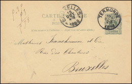 Belgien Postkarte P 22I Ziffer Aus TERMONDE 15.10.1888 Nach BRUXELLES 15.10.88 - Otros & Sin Clasificación