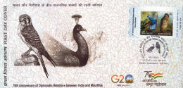 INDIA 2023 JOINT ISSUE 75TH ANNIV. OF DIPLOMATIC RELATIONS BETWEEN INDIA MAURITIUS BIRDS FIRST DAY COVER FROM HYDERABAD - Lettres & Documents