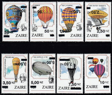 Zaire 1994 - The 200th Anniversary Of Manned Flight: Balloons - ERROR Surcharged Mi 1089-1096 ** MNH - Nuovi