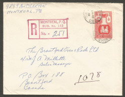 1960 Registered Cover 25c Chemical CDS Montreal Sub No 143 PQ Quebec To Brantford Ontario Barrel - Postgeschichte