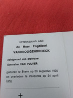 Doodsprentje Engelbert Vandroogenbroeck / Evere30/8/1920 Vilvoorde 24/4/1978 ( Germaine Van Pulver ) - Religion & Esotérisme