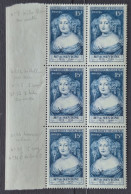 France 1950  N°874 Bloc De 6 BdF Avec Variétés **TB - Ongebruikt