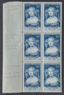 France 1950  N°874 Bloc De 6 BdF Avec Variétés **TB - Unused Stamps