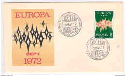 1972 ANDORRA SPAGNOLA,  N° 64A ,Europa Cept 8 P. Verde E Policromo Su Busta - Altri & Non Classificati