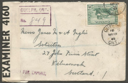 1945 Registered Cover 14c War Tank #259 CDS Guelph Ontario To Scotland FECB - Postal History