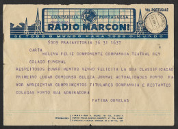 Portugal Télégramme Radio Marconi 1952 Concours Beauté Funchal Madère Madeira Telegram Beauty Peagent - Brieven En Documenten