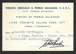 Portugal Carte ID Entrée 1977 Secretaire D'Etat Piscine Pedras Salgadas SPA Vidago Melgaço Entry Card Secretary Of State - Biglietti D'ingresso