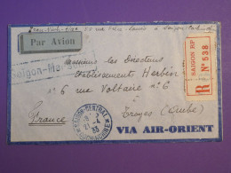 DJ 1 INDOCHINE BELLE  LETTRE RECO 1948 PAR AVION AIR ORIENT SAIGON COCHINCHINE A TROYES   ++AFF. INTERESSANT + - Covers & Documents