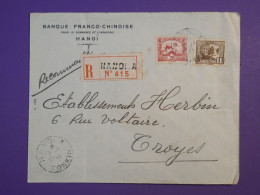 DJ 1 INDOCHINE BELLE  LETTRE RECO BANQUE FRANCO CHINE 1934  PAR AVION HANOI  A TROYES   +CACHET CIRE ROUGE HANOI++ + - Cartas & Documentos