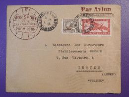 DJ 1 INDOCHINE BELLE  LETTRE  PRIVEE  1938 PAR AVION PHNOM PENH A TROYES FRANCE   VIA SAIGON  ++AFF. INTERESSANT++ + - Covers & Documents