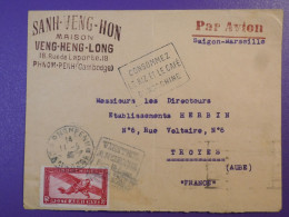 DJ 1 INDOCHINE BELLE  LETTRE  PRIVEE  1935 PAR AVION PHNOM PENH A TROYES FRANCE   VIA SAIGON  ++AFF. INTERESSANT++ + - Storia Postale