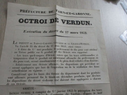Tarn Et Garonne Affiche Tarifs Octroi De Verdun 1852 Baron Dufay De Launaguet - Historische Dokumente